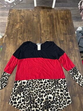 Modern Vintage Black, Red & Leopard Colorblock Tunic